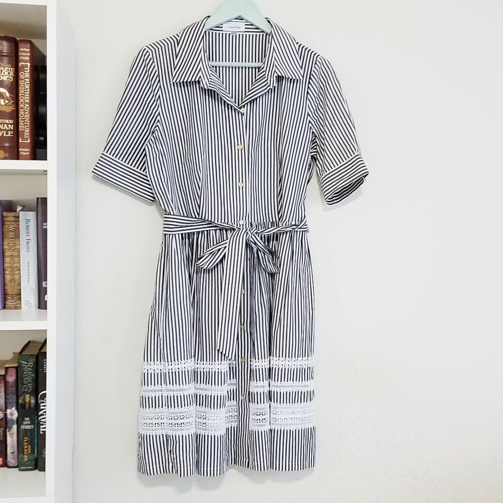 Calvin Klein Striped Button Down Dress with Belt